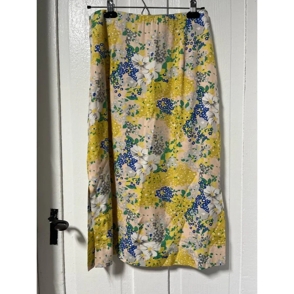 J Crew Tamara Lemon Yellow Floral Midi Slip Skirt Sz 8